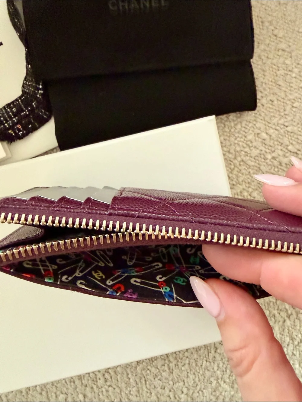 Chanel Quilted Zip Card Holder Wallet in Deep Burgundy BNIB